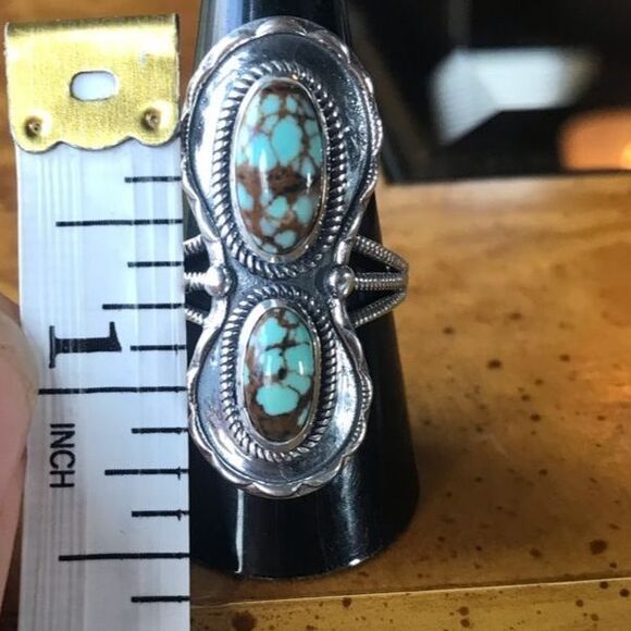 Natural Royston Blue Horizon Turquoise Sterling Silver Horseshoe Ring Size 9 - Picture 7 of 9